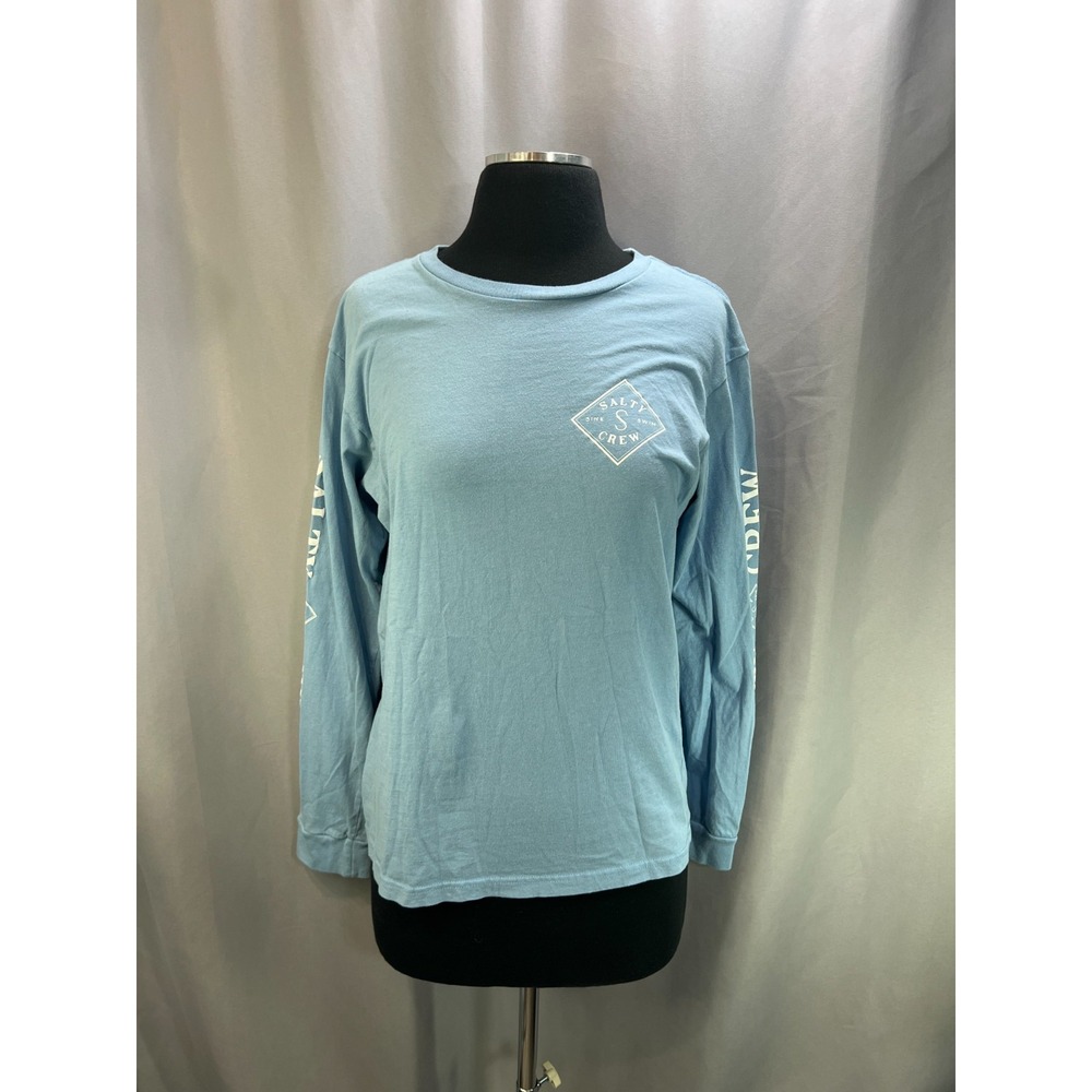 Salty Crew Tippet Long Sleeve T Shirt Men Light Blue Cotton Logo Print Crew Neck